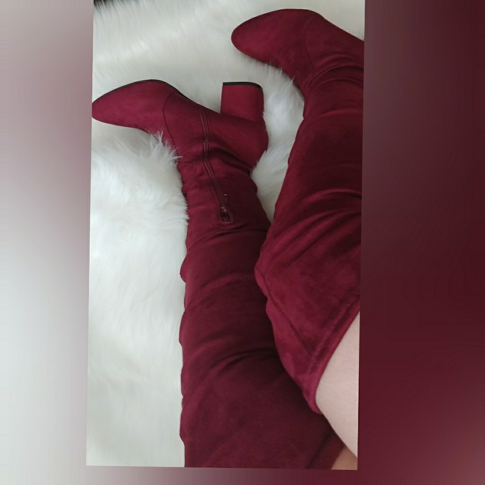 🚨 5.5🚨Boots over the knee  Burgandy Vegan Suede - Picture 3 of 6